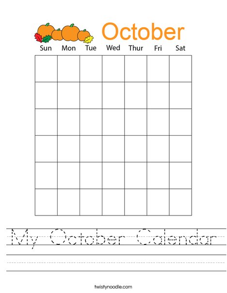 my october calendar worksheet  twisty noodle