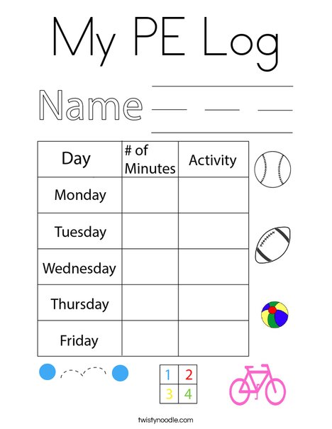 My PE Log Coloring Page Twisty Noodle My PE Log Coloring Page Twisty Noodle
