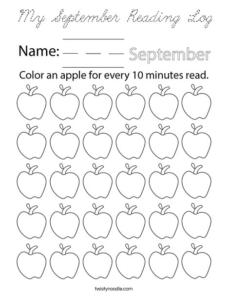 My September Reading Log Coloring Page