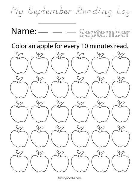 My September Reading Log Coloring Page