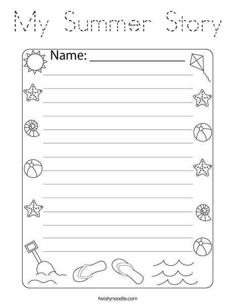 My Summer Story Coloring Page - Tracing - Twisty Noodle