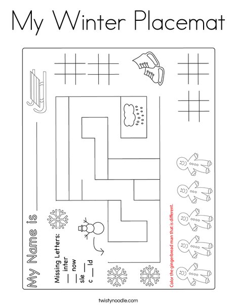 My Winter Placemat Coloring Page