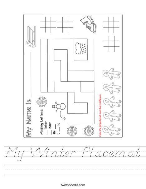 My Winter Placemat Worksheet
