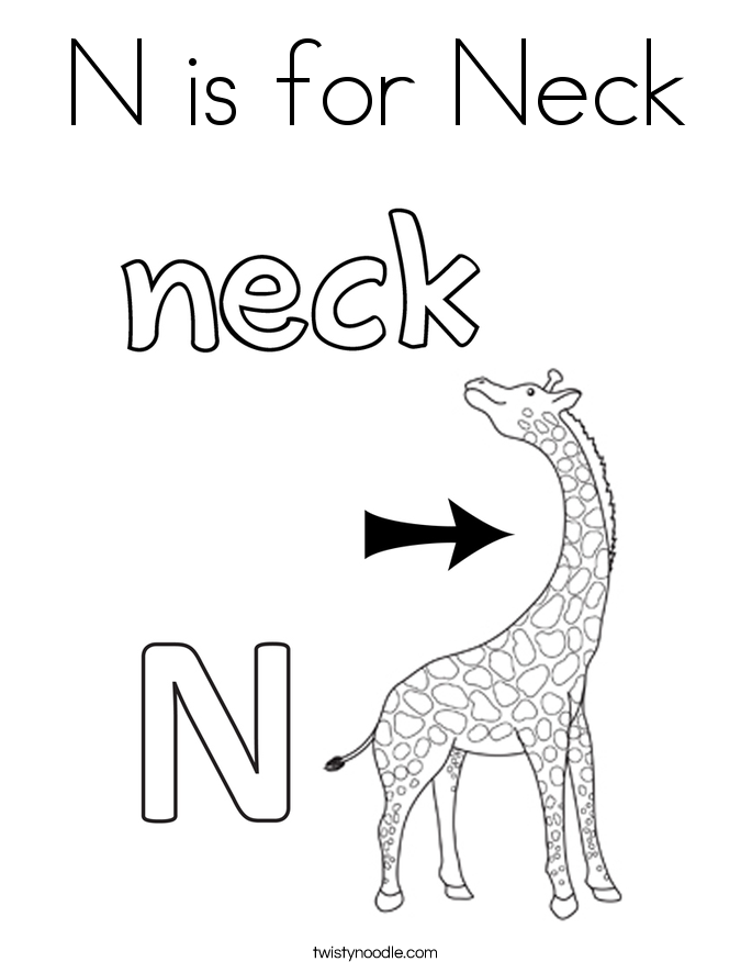 Download N is for Neck Coloring Page - Twisty Noodle