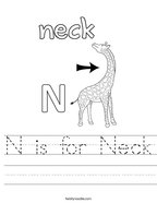 N is for Neck Handwriting Sheet