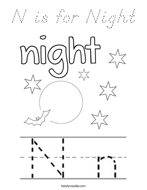N is for Night Coloring Page