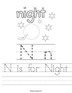 N is for Night Handwriting Sheet