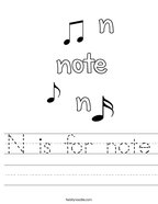 N is for note Handwriting Sheet