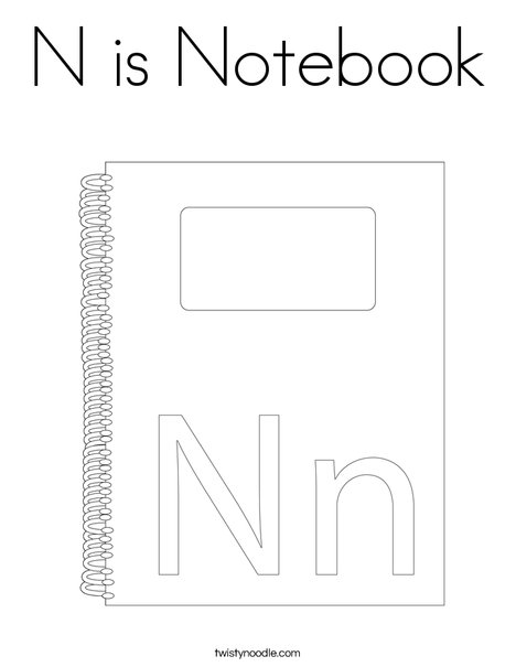 Download N is Notebook Coloring Page - Twisty Noodle