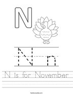 N is for November Handwriting Sheet