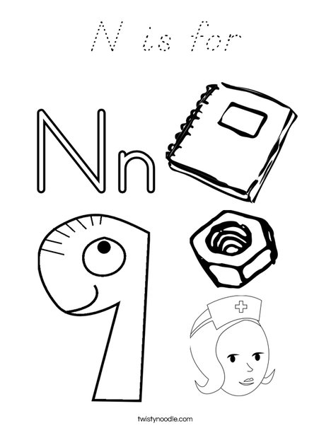 N is for Coloring Page - D'Nealian - Twisty Noodle