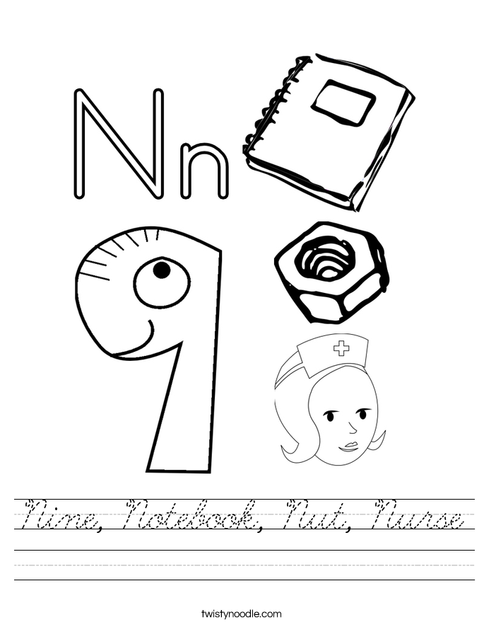 Nine, Notebook, Nut, Nurse Worksheet