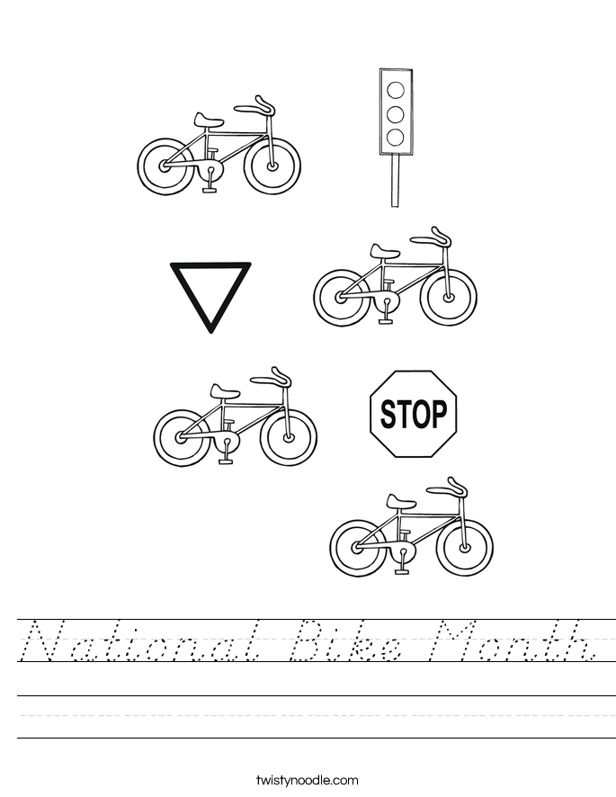 National Bike Month Worksheet - D'Nealian - Twisty Noodle