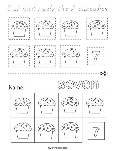 NCut and paste 7 cupcakes. Coloring Page