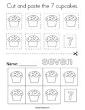 Cut and paste the 7 cupcakes Coloring Page