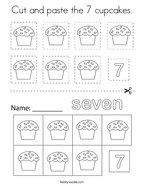 Cut and paste the 7 cupcakes Coloring Page