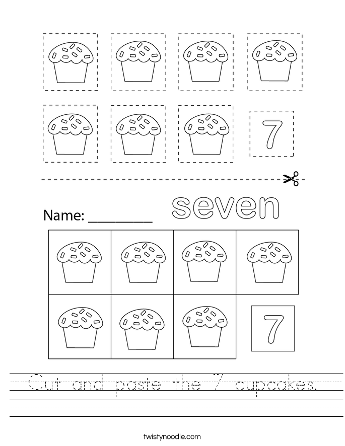 Cut and paste the 7 cupcakes. Worksheet