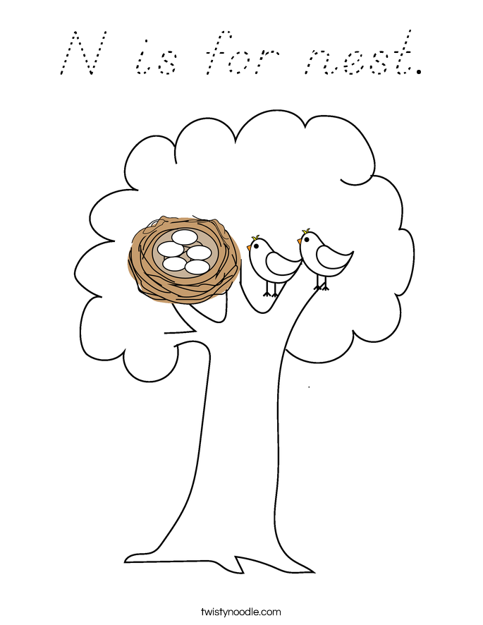 N is for nest. Coloring Page