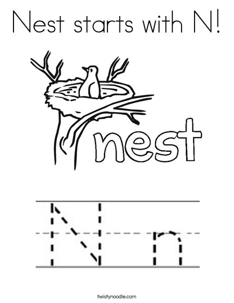 Nest starts with N! Coloring Page