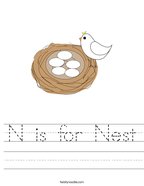 N is for Nest Handwriting Sheet