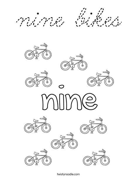 Nine Bikes Coloring Page