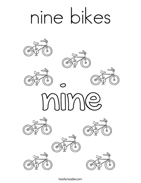 Nine Bikes Coloring Page