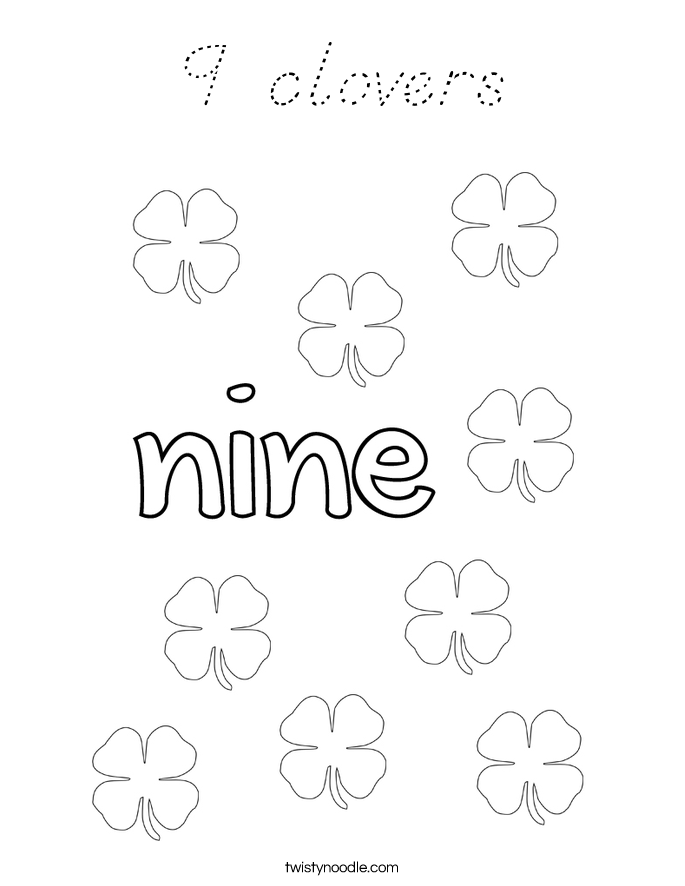 9 clovers Coloring Page