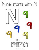 Nine starts with N Coloring Page