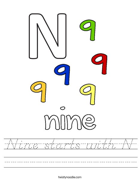 Nine starts with N. Worksheet