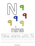 Nine starts with N Worksheet