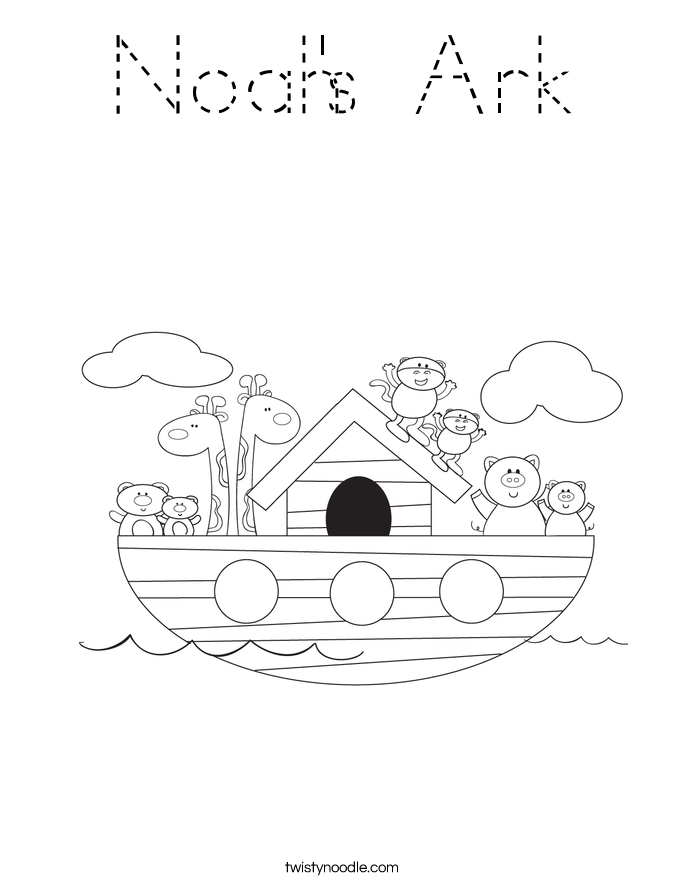 Noah's Ark Coloring Page - Tracing - Twisty Noodle