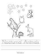 Nocturnal Animals Handwriting Sheet