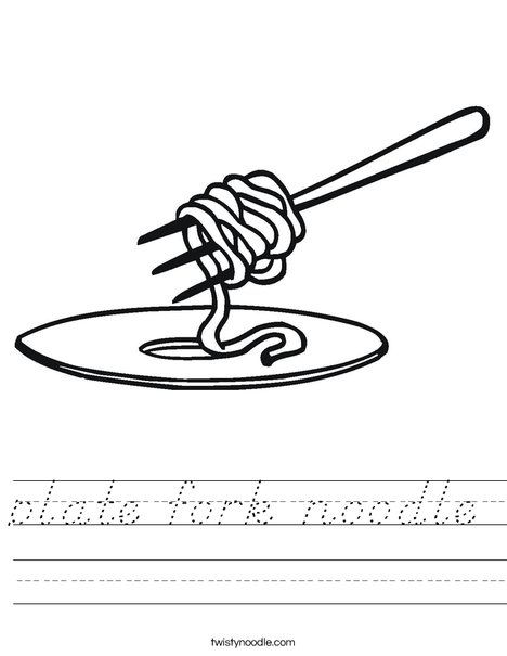 Plate Fork Noodle Worksheet - D'Nealian - Twisty Noodle