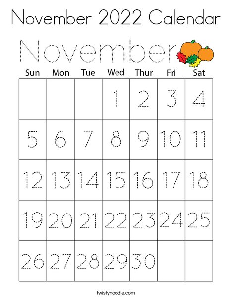 November 2020 Calendar Coloring Page