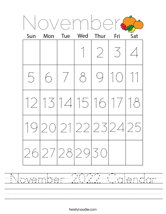 November 2022 Calendar Worksheet