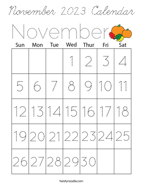 November 2023 Calendar Coloring Page