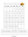 November 2023 Calendar Worksheet
