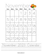 November 2023 Calendar Handwriting Sheet