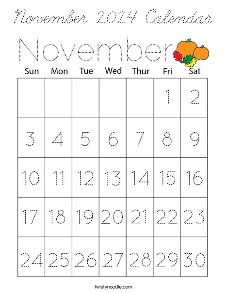 November 2024 Calendar Coloring Page