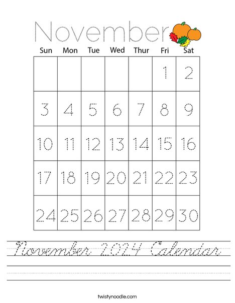 November 2024 Calendar Worksheet