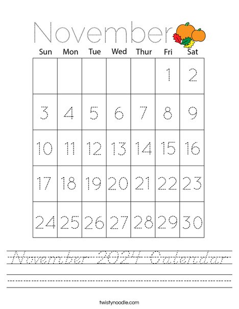 November 2024 Calendar Worksheet