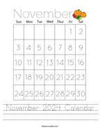 November 2024 Calendar Handwriting Sheet