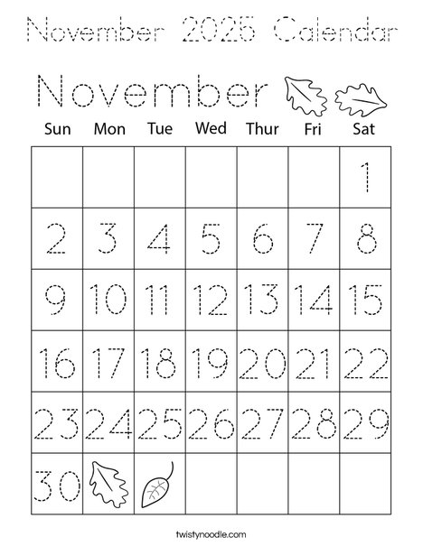 November 2025 Calendar Coloring Page