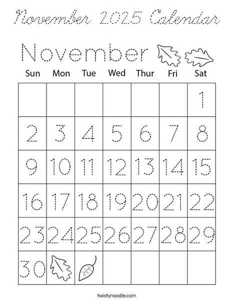 November 2025 Calendar Coloring Page