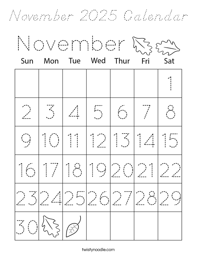 November 2025 Calendar Coloring Page