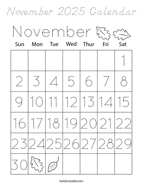 November 2025 Calendar Coloring Page