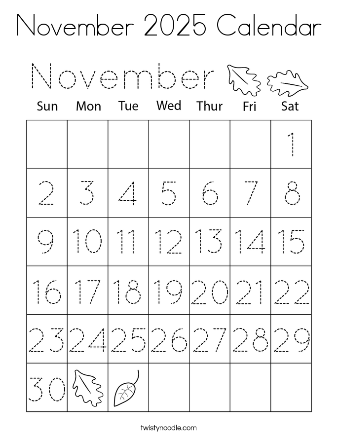 November 2025 Calendar Coloring Page