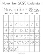 November 2025 Calendar Coloring Page