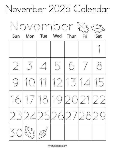 November 2025 Calendar Coloring Page
