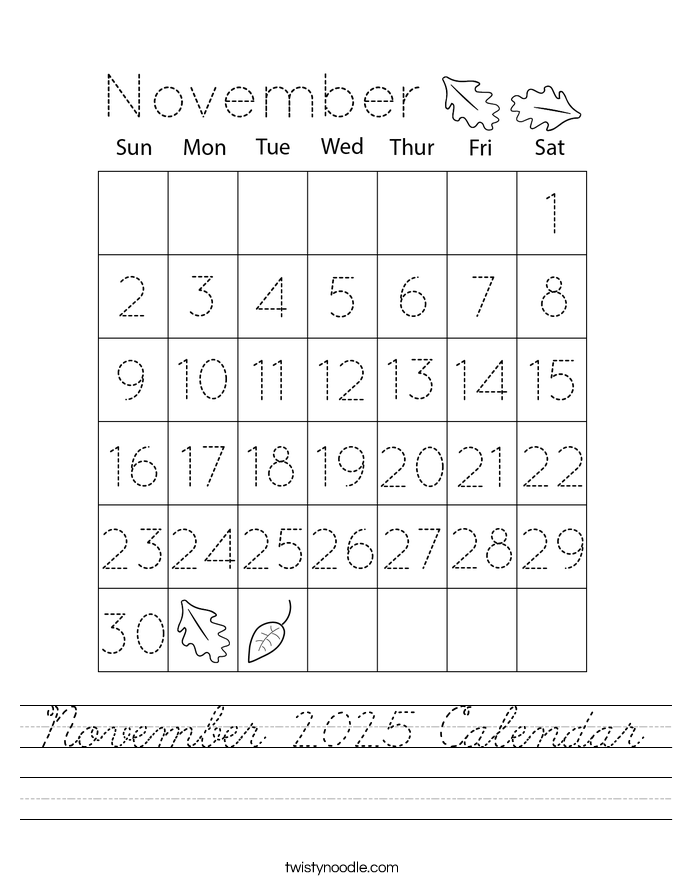 November 2025 Calendar Worksheet